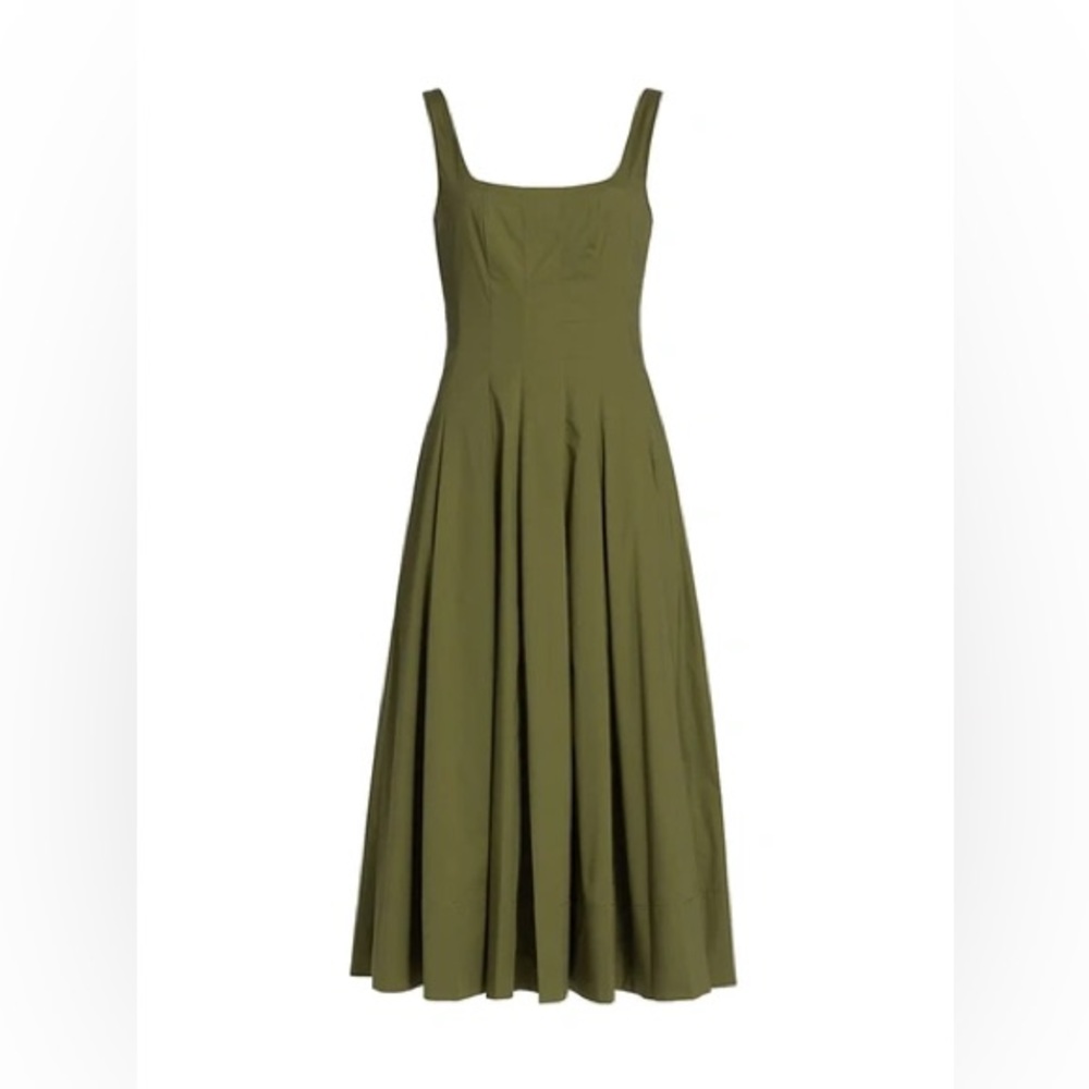 Nwt Staud wells fluted midi dress in olive